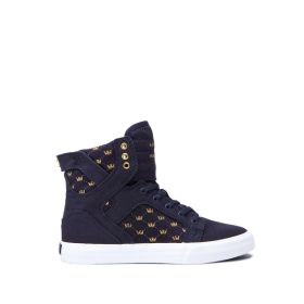 Dětské Kotníkové Boty Supra SKYTOP Tmavě Blankyt/Zlaté/Bílé | CZ-91037